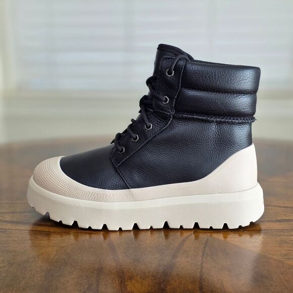 UGG Neumel High Weather Black Birch Tan Leather Boots Fur Women's 8 New 1158208 - Picture 5 of 11